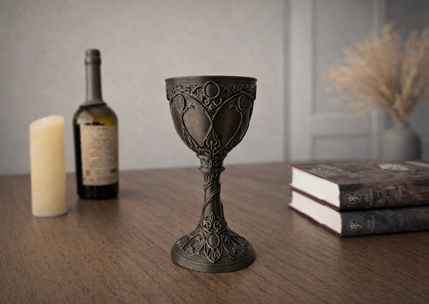 Fantasy Elven Chalice - Antique Gold - 3D Printed Bookshelf Decor