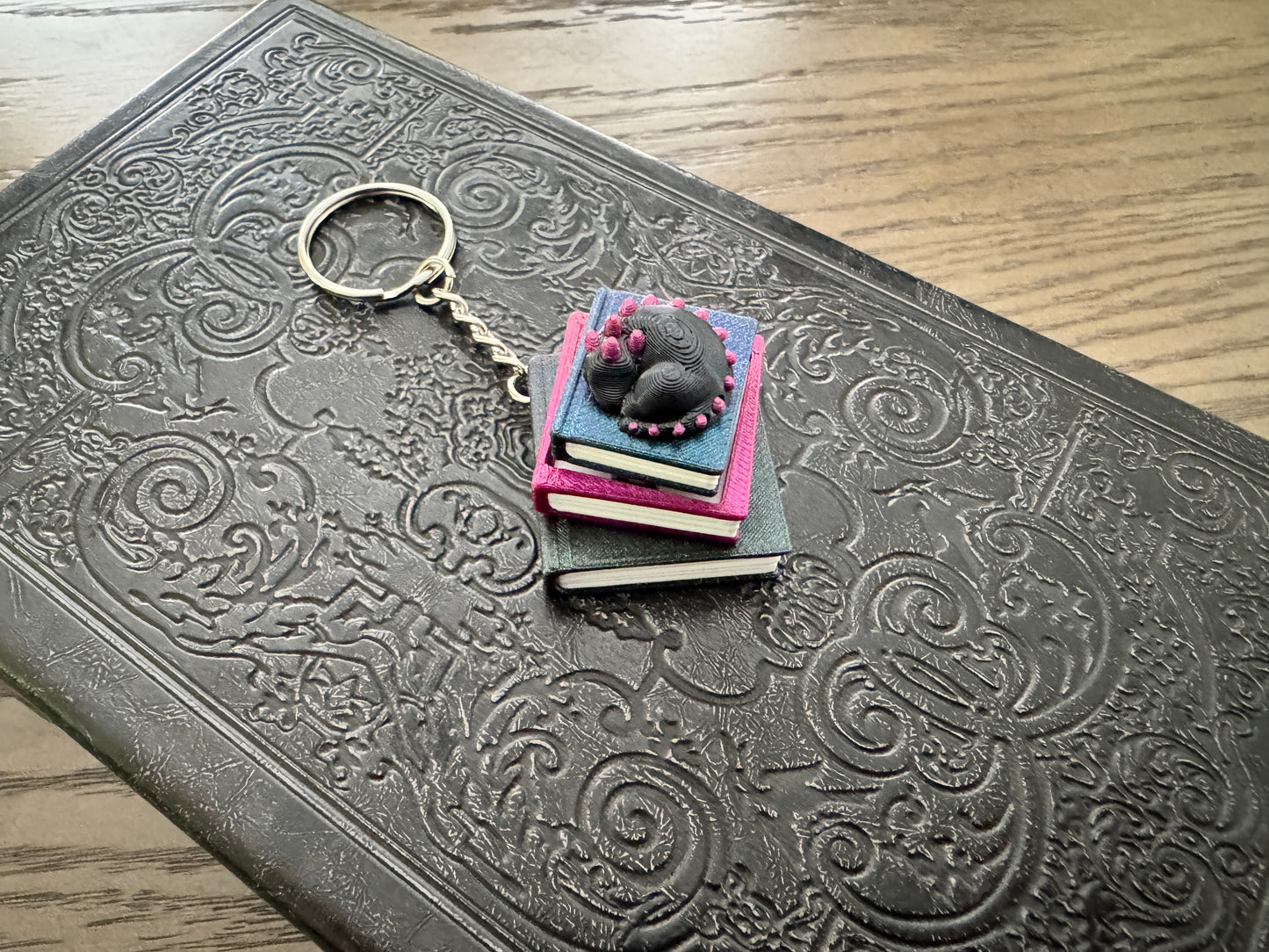 Mini Book Stack Fidget Clicker Keychain - Black and Gold - Sleeping Dragon