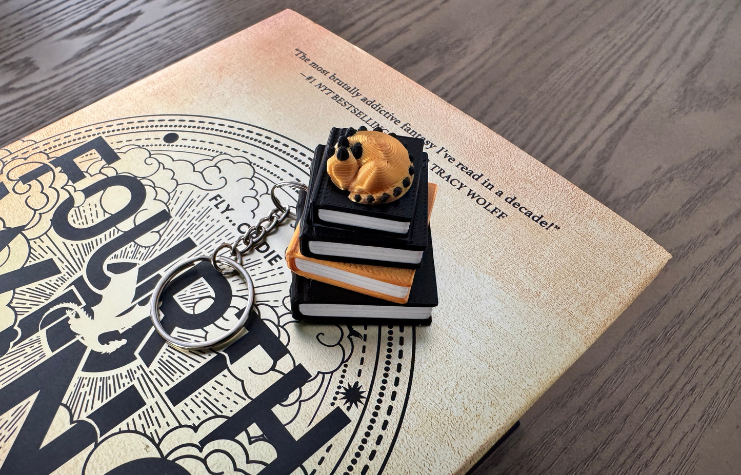 Mini Book Stack Fidget Clicker Keychain - Black and Gold - Sleeping Dragon